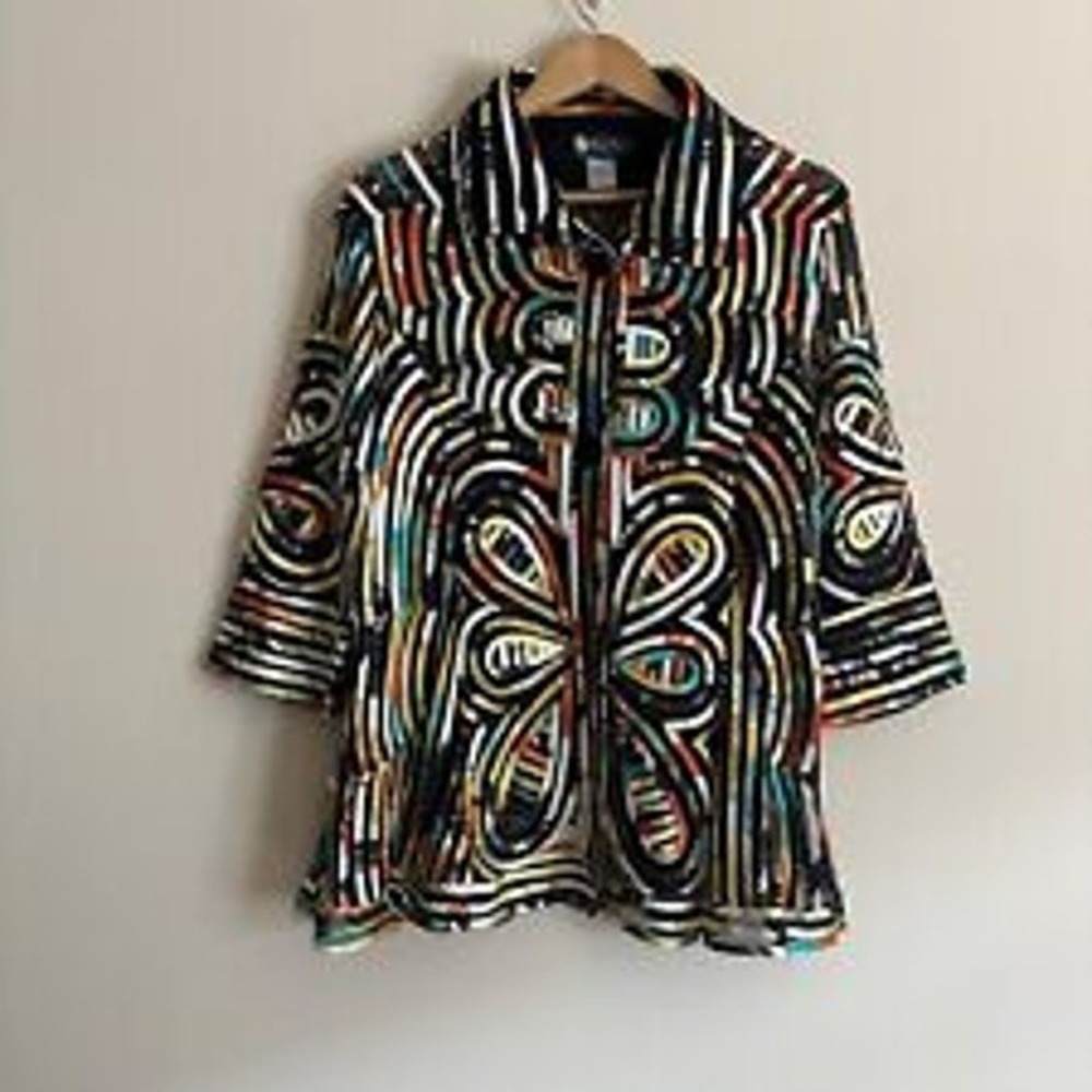 Damee Inc. Butterfly Pattern Swing Jacket/Overblouse Sz L